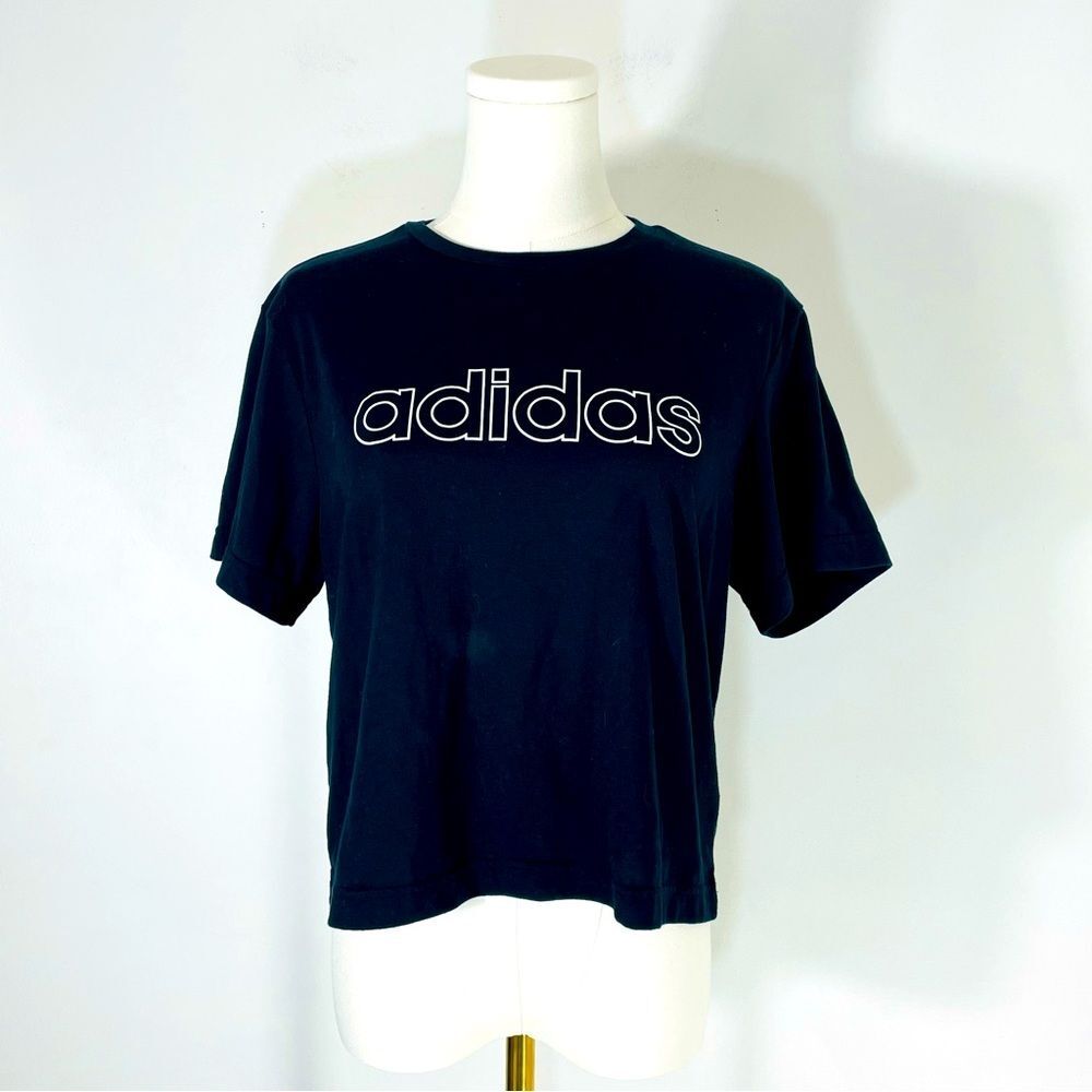 Adidas Primegreen Aeroready Black w White Lettering Women’s Crop Top Tee Size S